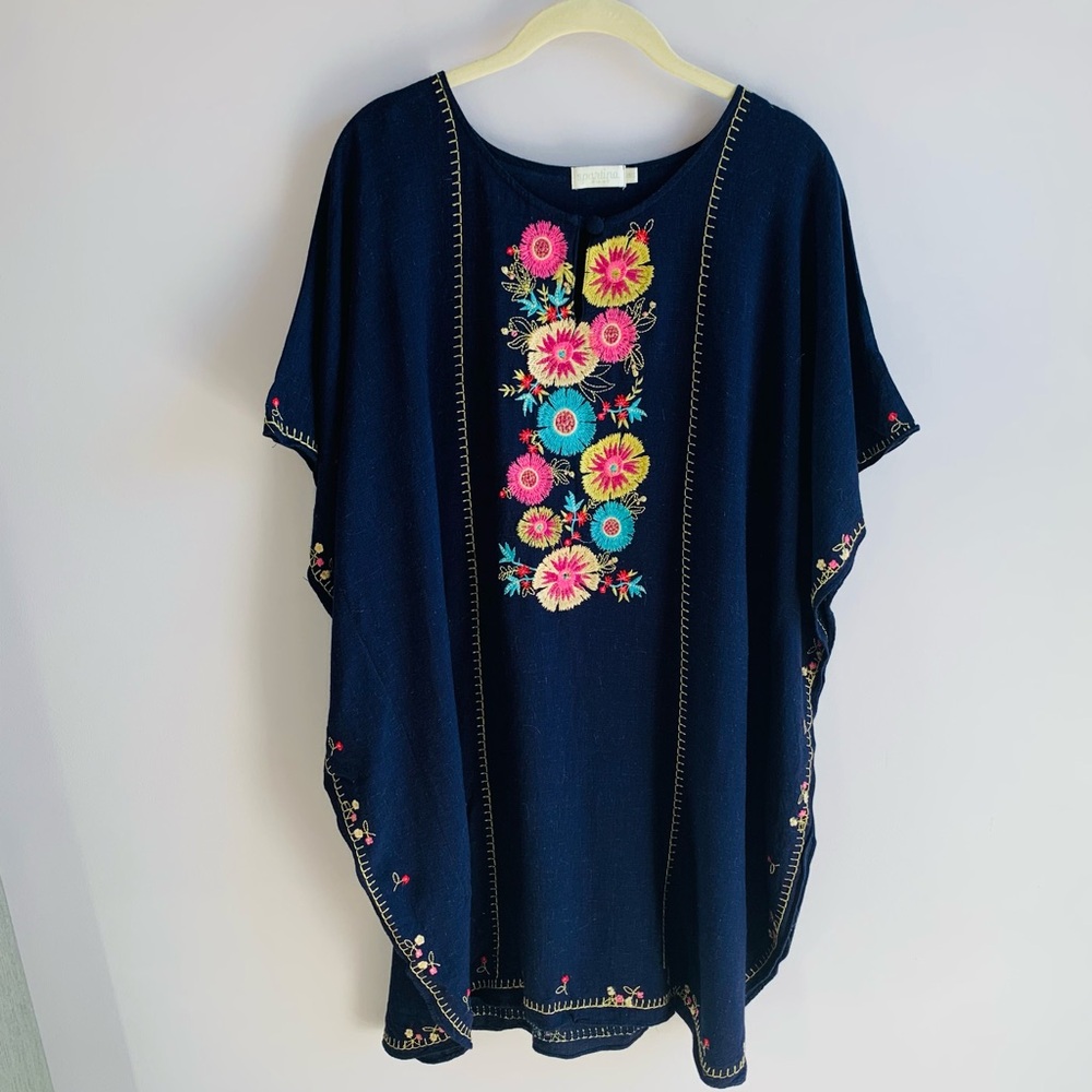 Spartina Cover Up Navy Floral Pretty Feminine Beach Resort Cruise Flowy OS / XL